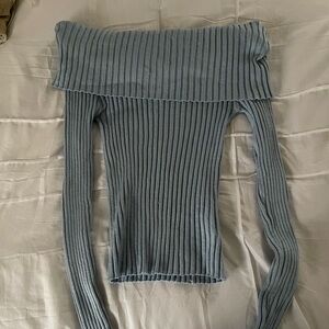 Forever 21 Light Blue Off-the-Shoulder Ribbed Sweater
